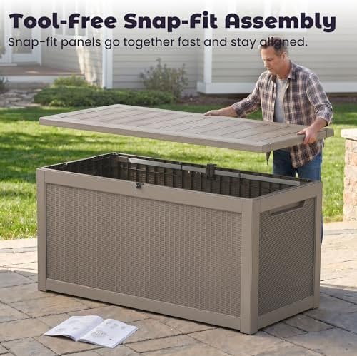 patiozen 360 gallon outdoor storage box, heavy duty, front angle view