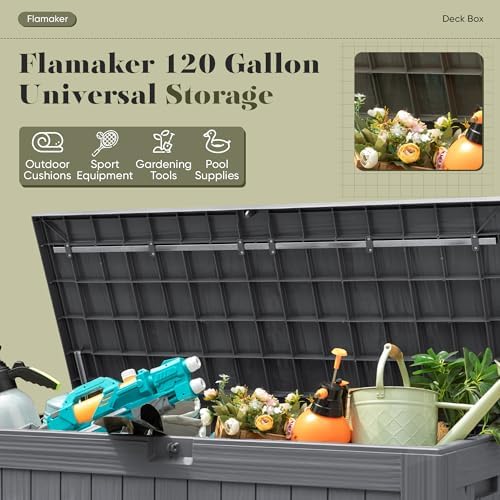 flamaker internal 120 gallon deck box waterproof, large, side view