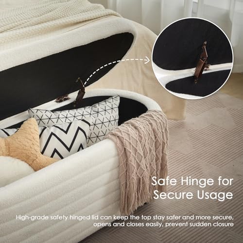 45.5" modern storage ottoman bench, white sherpa on a desk or shelf