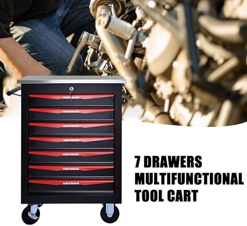 7 drawers rolling tool chest with wheels, stainless, view 9