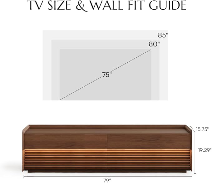 POVISON Fully-Assembled Mid Century Matte Sintered Stone TV Stand, 78.74" Wood - Image 7