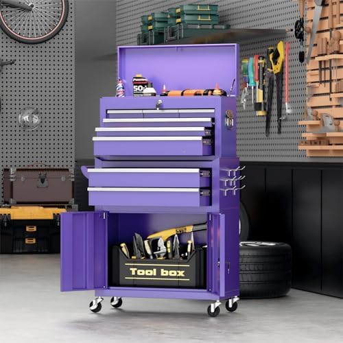 crownland 8 drawer rolling tool chest with wheels shown in use