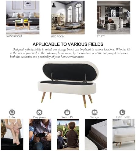 iafike oval storage bench 43.5" ottoman bench upholstered on a desk or shelf