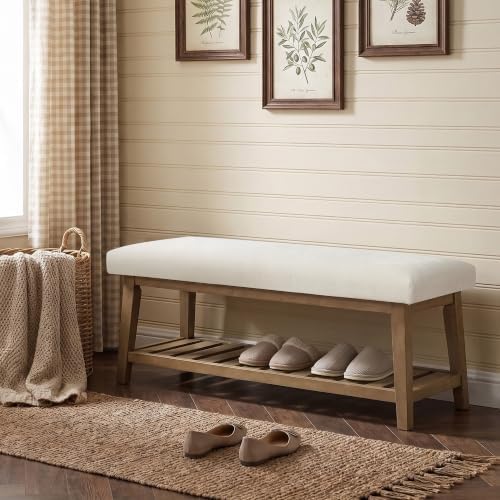 zihanhome entryway shoe bench, end of bed bench,upholstered, side view