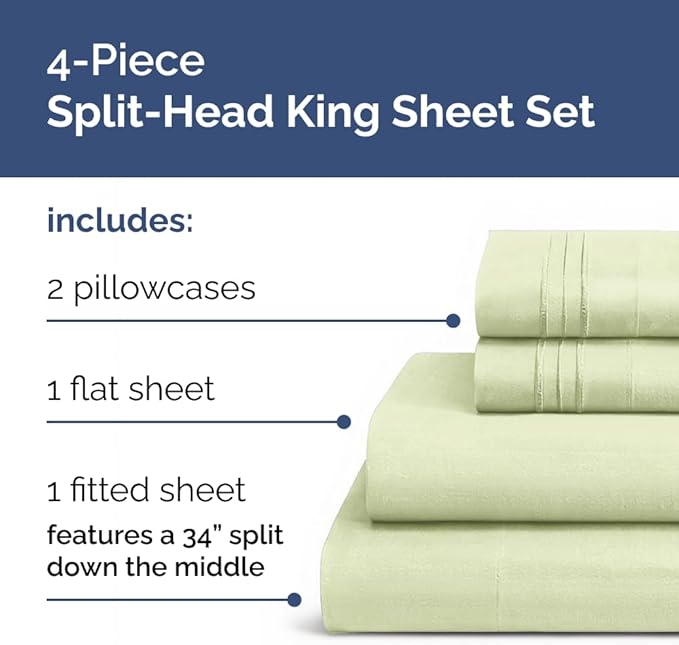 Split Head King Sheet Set – 4 Piece Flex Split Top King Sheets - Image 3