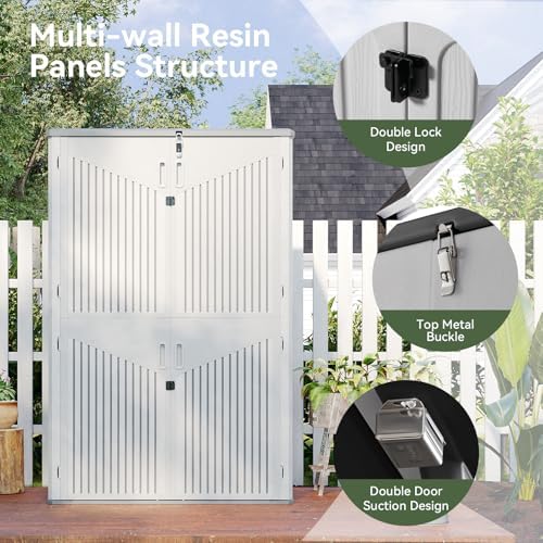 aoxun 64 cu.ft resin outdoor storage shed with, close-up detail