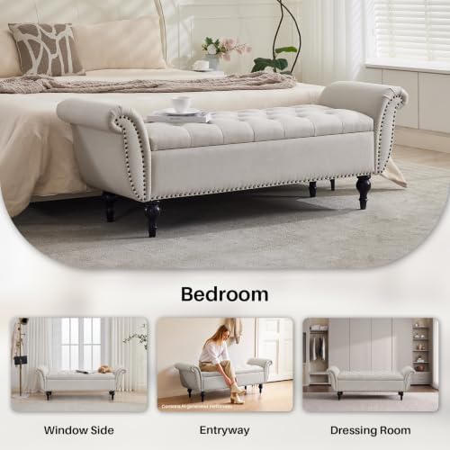 storage ottoman bench, 64" upholstered entryway bench, beige, package contents