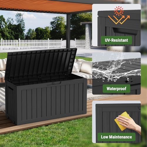 mars villa 72 gallon deck box, outdoor storage showing dimensions