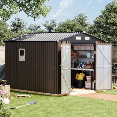 8 ft storage shed with floor frame for, front angle view