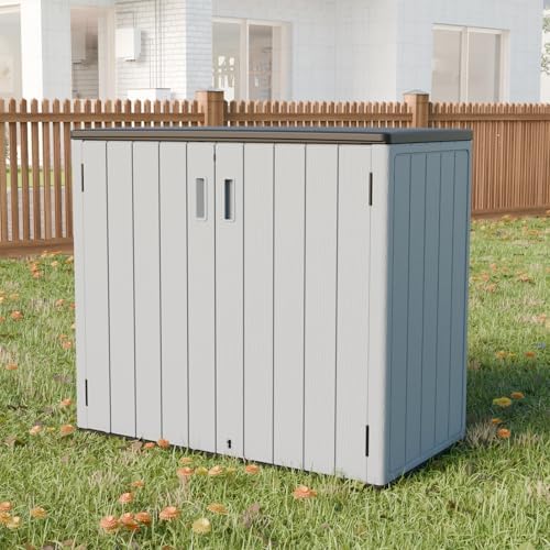 homspark outdoor storage shed 37 cu.ft, all-weather resistant on a desk or shelf