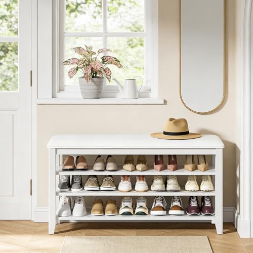taitiy shoe bench with 3 tier adjustable shelves, view 9