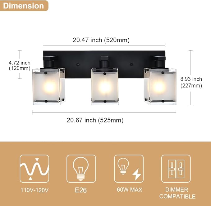 WINSHEN 3-Lights Bathroom Light Fixture Over Mirror, Modern Black Wall Sconce - Image 4