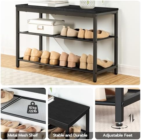 hoobro shoe bench, 3-tier shoe rack,industrial shoe organizer, side view