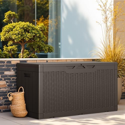 greesum outdoor storage box 100 gallon storage bin showing dimensions