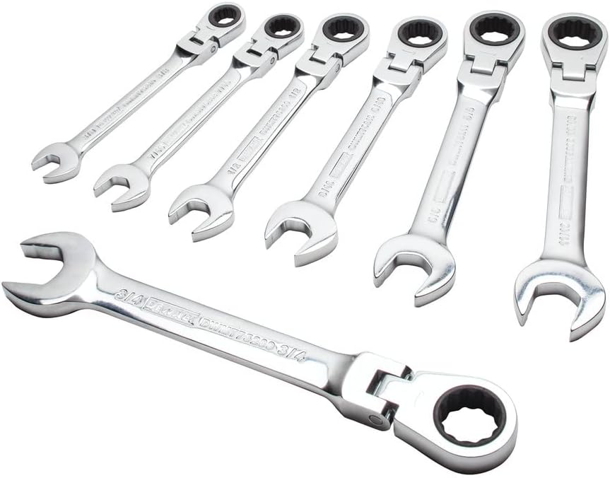 DEWALT Combination Ratcheting Wrench Set, SAE/Standard Wrenches, Flex Head, 7-Piece (DWMT74195)