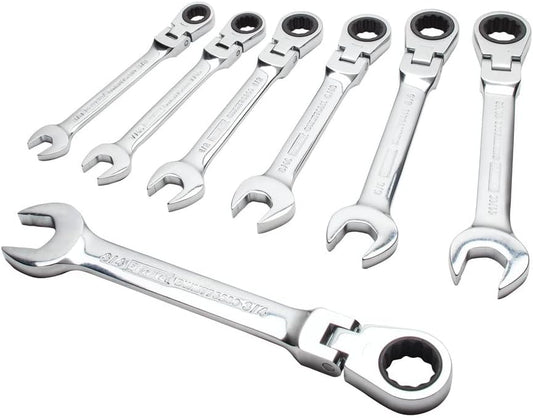 DEWALT Combination Ratcheting Wrench Set, SAE/Standard Wrenches, Flex Head, 7-Piece (DWMT74195)