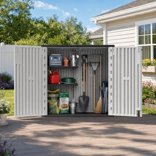 addok outdoor storage cabinet, 37 cu.ft horizontal resin shown in use