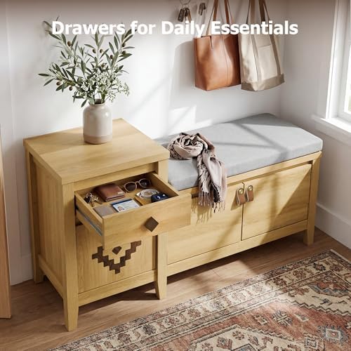entryway bench with storage, 3 in 1 storage, close-up detail