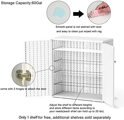 mrosaa indoor outdoor storage cabinet waterproof with shelf, front angle view