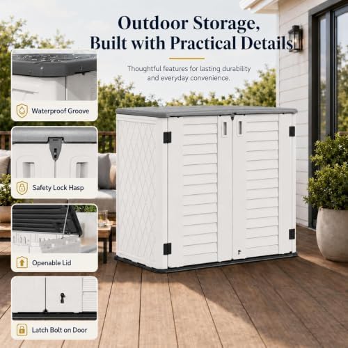 addok outdoor storage cabinet, 35 cu.ft horizontal resin showing dimensions