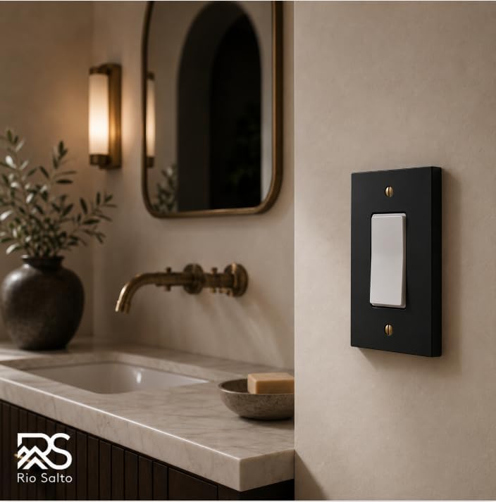 Rio Salto Matte Black Rocker Light Switch Cover – Black Wall Plates Outlet Covers Forge Collection Heavy-Gauge Metal Midsize 16-Pack 5.00" X 3.13"
