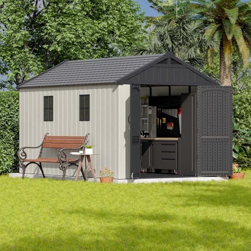 patiowell 8x12 ft resin outdoor storage shed with shown in use
