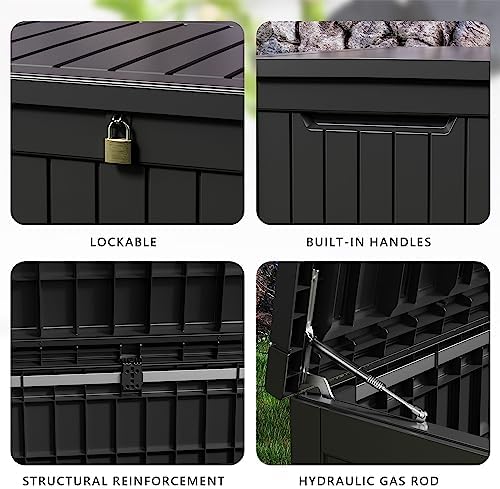 drato 280 gallon deck box, outdoor large waterproof showing dimensions