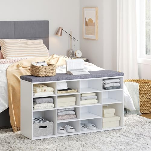 dinzi lvj shoe storage bench with cushion, 14-cubby on a desk or shelf