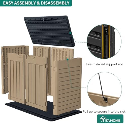 yitahome outdoor resilient storage shed, 35 cu ft on a desk or shelf