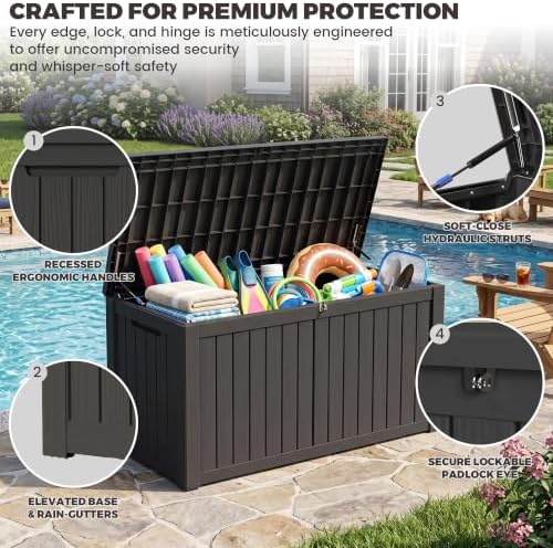 outdoor storage box, 180 gallon waterproof deck box, close-up detail