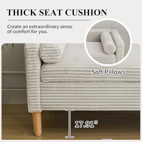 nioiikit 65" corduroy upholstered storage ottoman bench with, side view