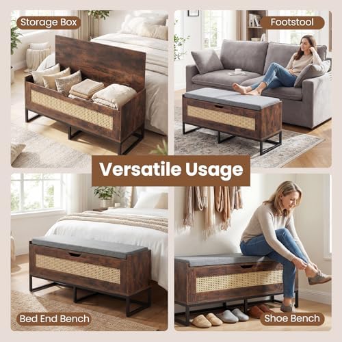 giantex rattan shoe bench, flip-top entryway bench with showing dimensions