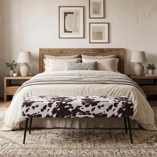 duhome velvet bench ottoman, upholstered bedroom benches cow, close-up detail