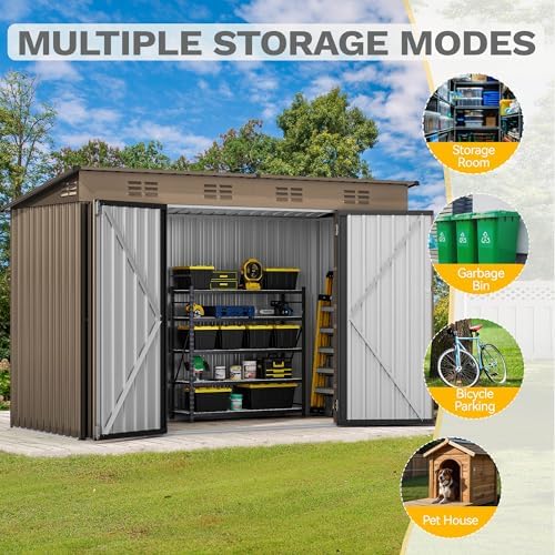 dwvo 9x4ft large outdoor storage shed with lockable, view 9