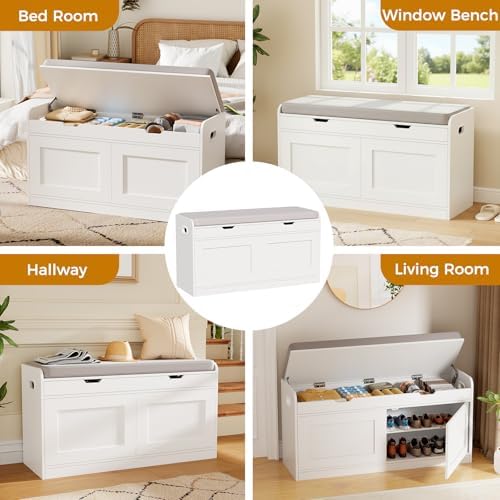 2-tier storage bench, 39.4" wide shoe bench with, front angle view