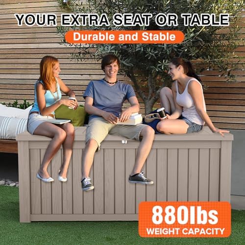 outdoor storage box waterproof, 180 gallon lockable resin, front angle view