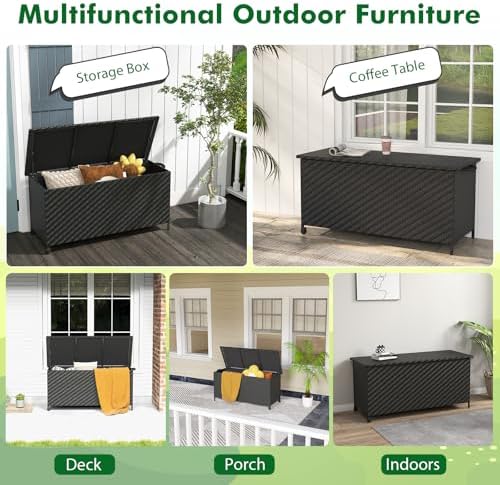 tangkula tightly-woven rattan deck box, patiojoy storage cabinet, package contents