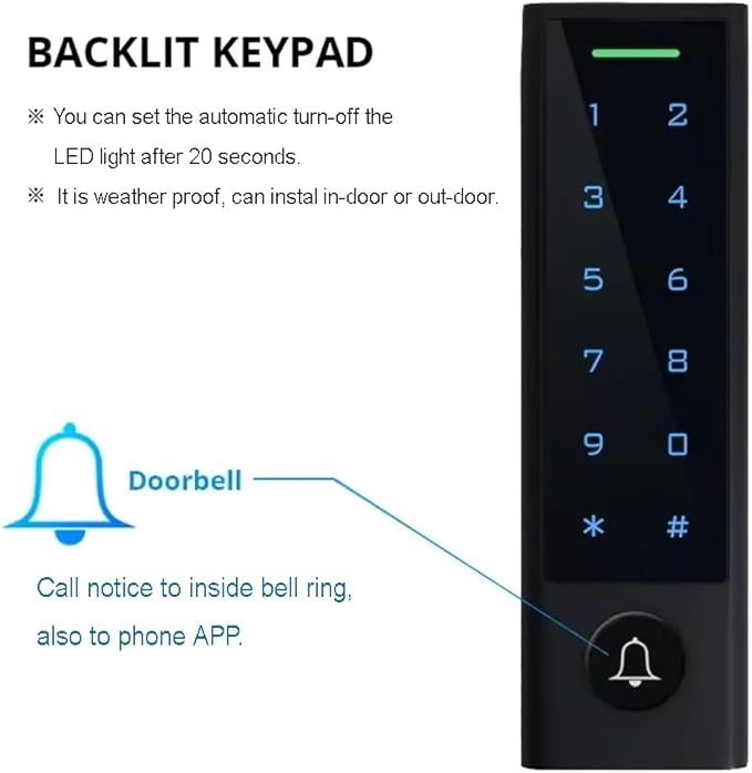 MENGQI-CONTROL WiFi Remote Manage IP66 Watreproof Access Control Keypad 600lbs - Image 3