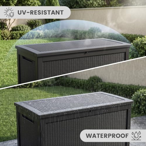 380 gallon outdoor deck box, lockable waterproof outdoor, close-up detail