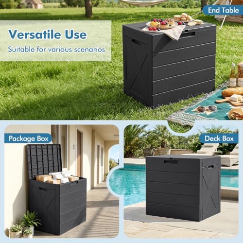 tangkula 25 gallon outdoor storage box with lockable on a desk or shelf