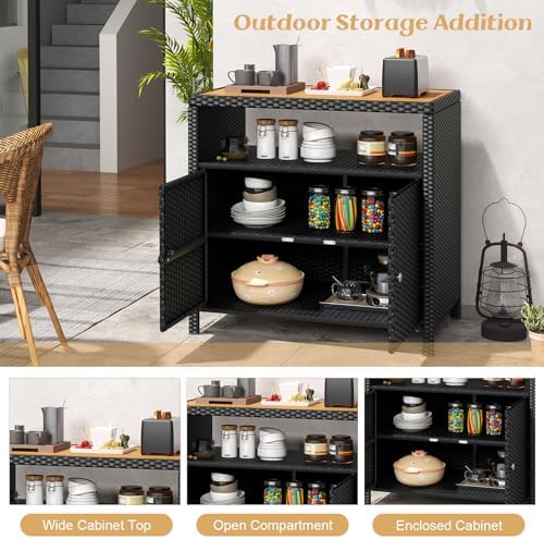 rattan storage cabinet, outdoor & indoor sideboards with, side view