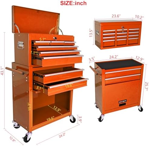 ryh 8 drawers rolling tool chests (orange, 8, close-up detail