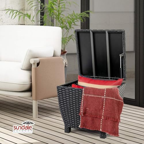 sundale black wicker storage box, 13 gallon outdoor, close-up detail