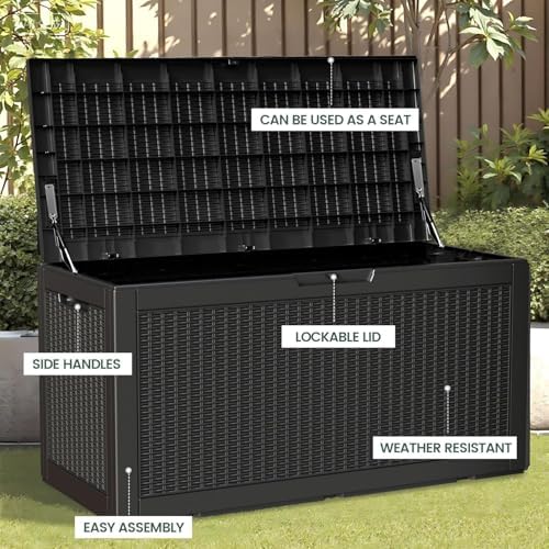 100 gallon outdoor storage box waterproof lockable deck, side view