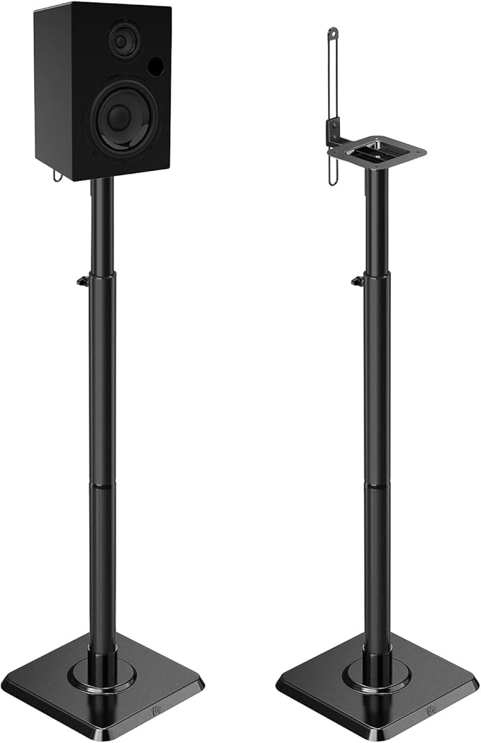 Mounting Dream Black Alloy Steel Speaker Stands, Height Adjustable Bookshelf by MountingDream