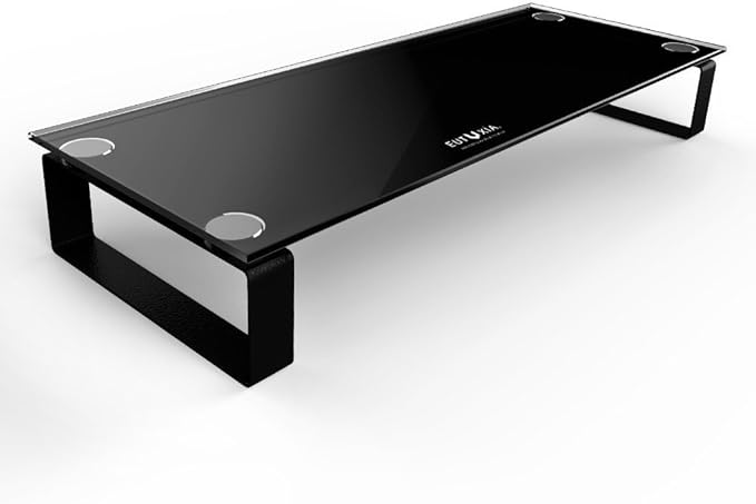 Eutuxia Type-S Black Tempered Glass Monitor Stand, All-In-One Desktop, Printer by Eutuxia