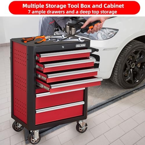 upgrade 7-drawer rolling tool chest with locking wheels on a desk or shelf