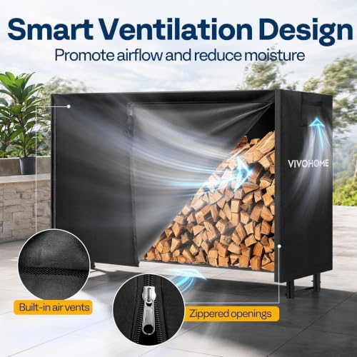 vivohome 6ft waterproof outdoor firewood log rack cover showing dimensions
