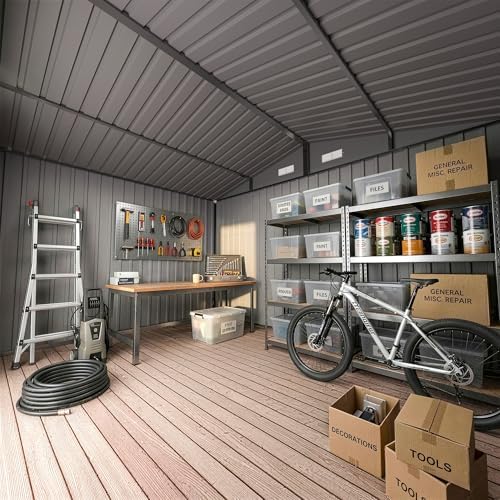 udpatio 10x8 ft outdoor storage shed, metal shed, close-up detail