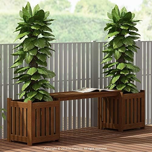 furinno tioman outdoor planter box set with bench shown in use